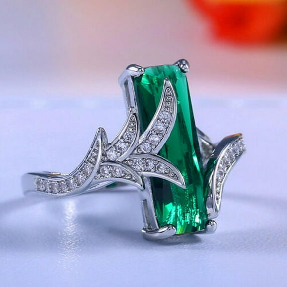 Women 925 Silver Cut Emerald Wedding Rings