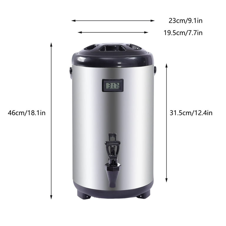 Insulated Beverage Dispenser with Spigot,3.2 Gal Food Grade Stainless Steel Round Insulated Thermal Hot and Cold Beverage Dispenser Silver, Size: 9.1