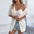 thumbnail image 3 of gbyLJF Women's Summer Crochet Lightweight Short Sleeve Open Front Sweater Tops Beach Vacation Hollowed-out Cardigan, 3 of 8