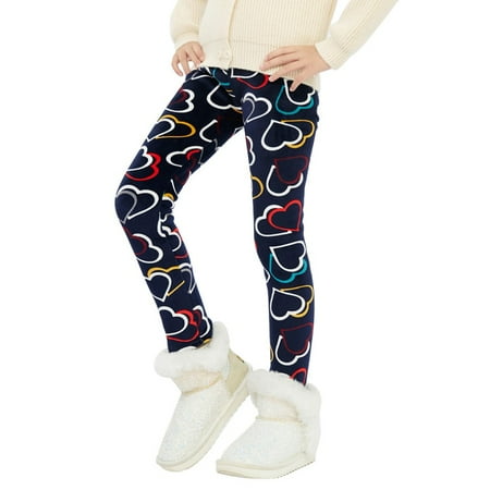 

Esho Girls Winter Warm Thicken Fleece Leggings Toddler Kids Floral Tights Long Pants 3-13Y