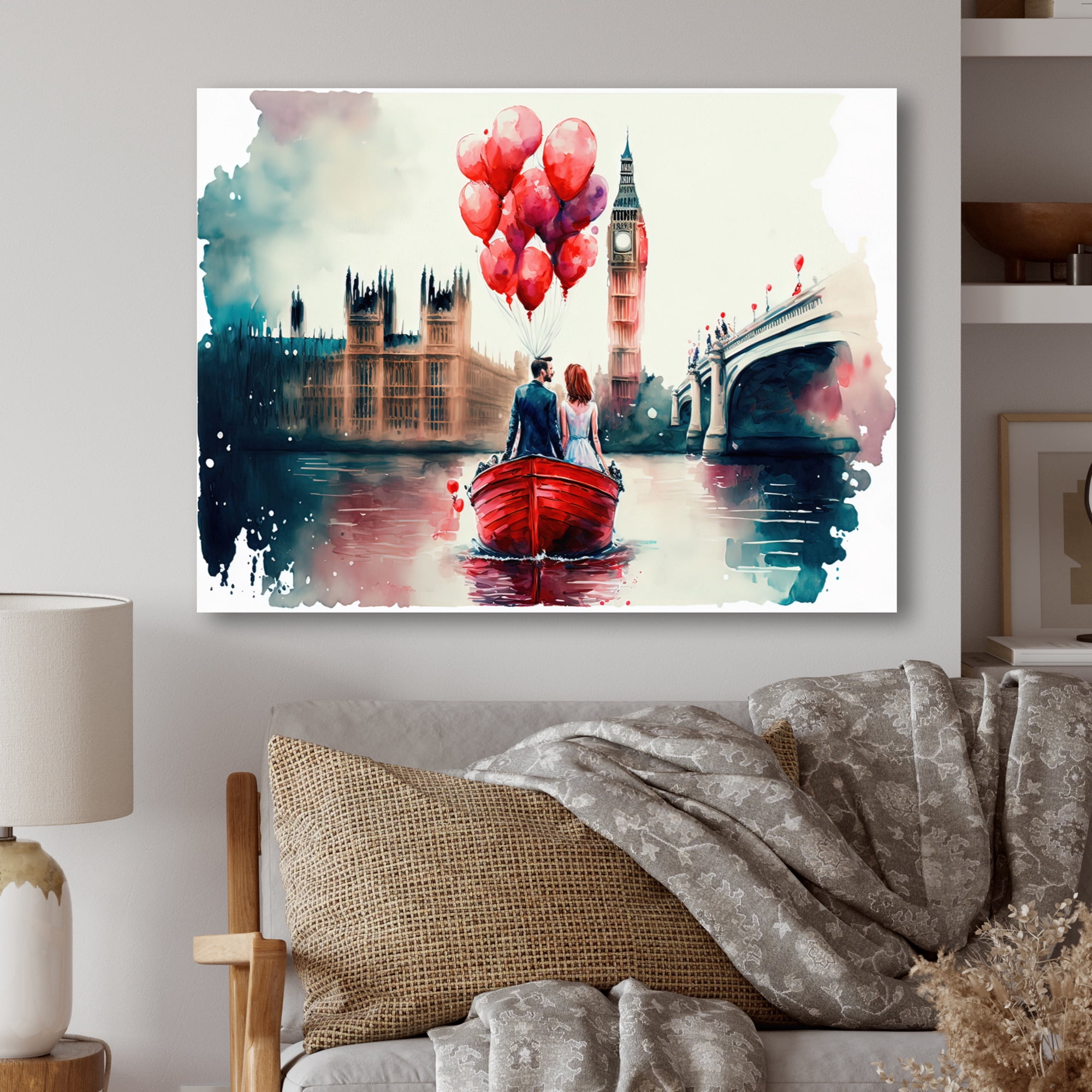 Designart Romantic Couple On The Water II Canvas Wall Art