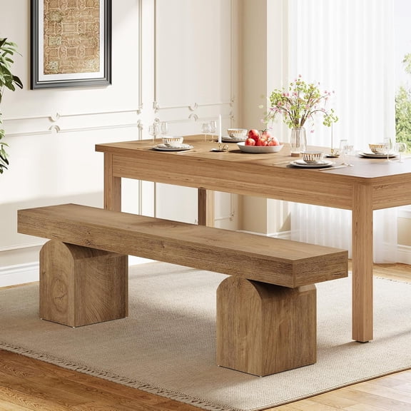 Tribesigns 59" Dining Bench, Farmhouse Kitchen Seating Bench with Arched Base (Brown)