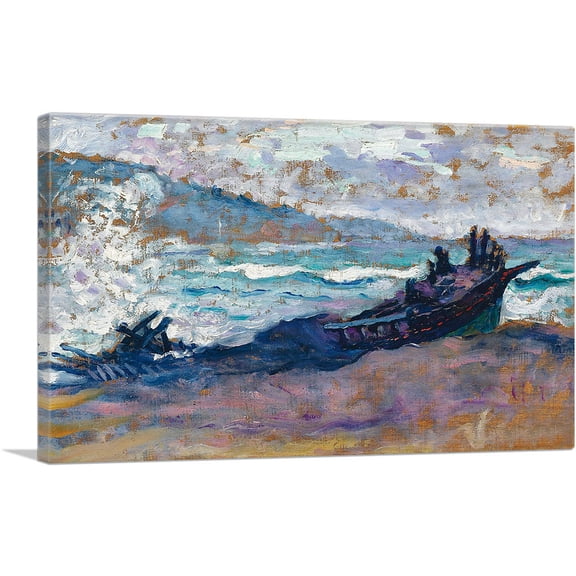 ARTCANVAS Barques Sur La Plage Canvas Art Print by Henri Edmond Cross - Size: 12" x 8" (0.75" Deep)