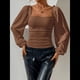 thumbnail image 5 of Blusa Corta de Larga con Cuello Cuadrado y Mangas Abullonadas para Mujer Marrón Oscuro M, 5 of 10