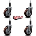 thumbnail image 2 of 4 Inch Maroon Poly Wheel Swivel 1-1/8 Inch Expanding Stem Caster Set SCC, 2 of 2
