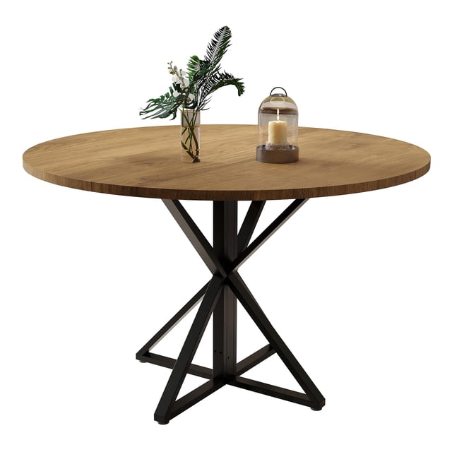 Mesa Redonda de Comedor para 4 Personas - 47 Pulgadas de Diámetro, Base Metálica Resistente y Tablero de Madera, Mesa Circular para Cocina, Comedor o Sala de Estar