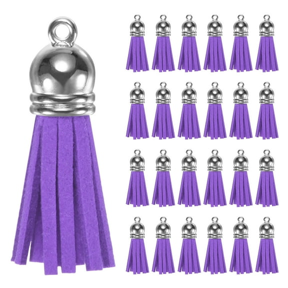 Uxcell 50-Pack Faux Suede Tassel 1.4 Inch Small Keychain Tassel Purple with Rings for DIY Crafts