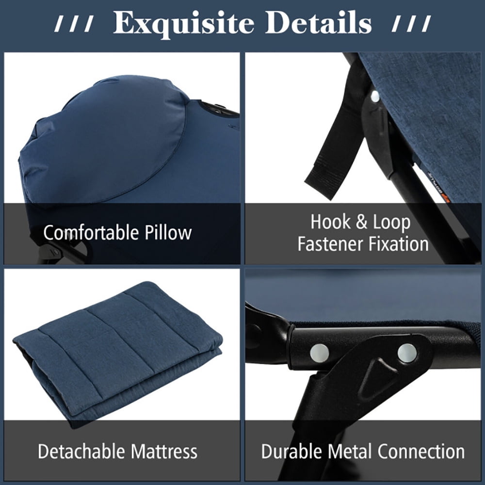 Aimee Lii Folding Camping Cot with Detachable Mattress and Adjustable Backrest, Outdoor Portable Camping Bed for Sleeping Hiking Travel, Navy