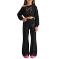 thumbnail image 4 of Kiijoy Girls Outfits Bow Off Shoulder Cropped Sweatshirt Pants Clothes Set, Sizes 5-14, 4 of 4