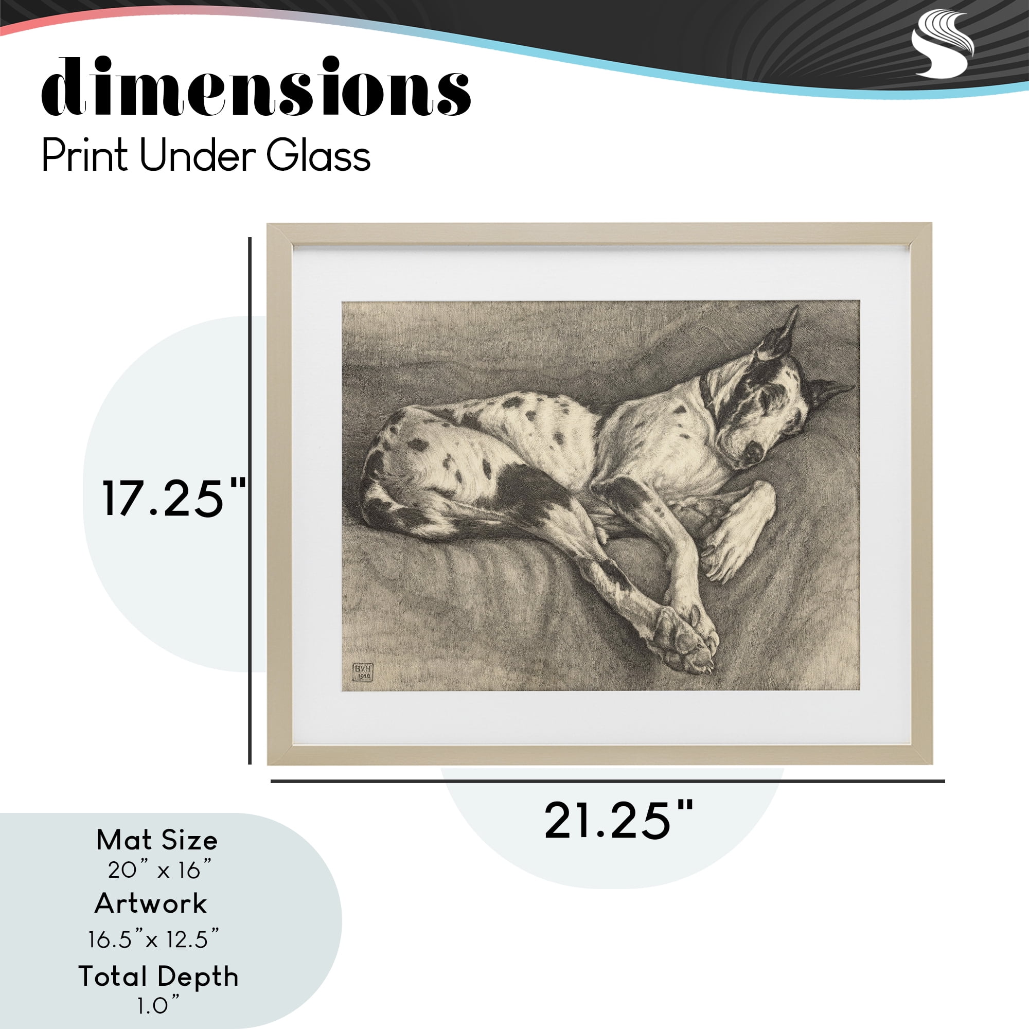 Stupell Industries Sleeping Hound Drawing Birch Framed Print Under Glass, design by Bertha Van Hasselt