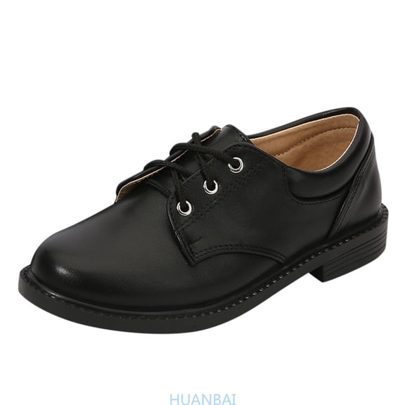 HUANBAI Boys Shoes Boots Thick Bottom Student Dress Shoes Performance Shoes Solid Color Comfortable ,(14.5-15 Years Black) Size ,6.5