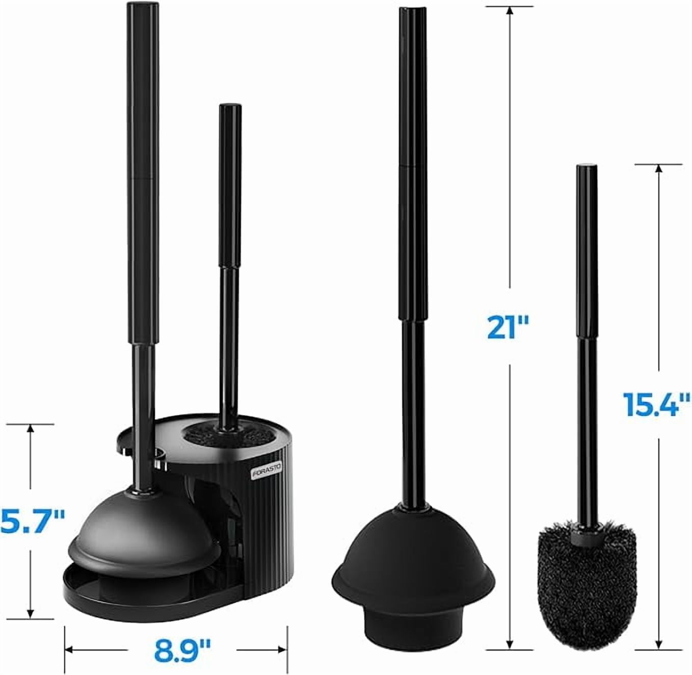 propuri 2 in 1 Toilet Plunger and Brush Set，Extended Handle Plunger,Bathroom Cleaning Tools , 3PACK Black
