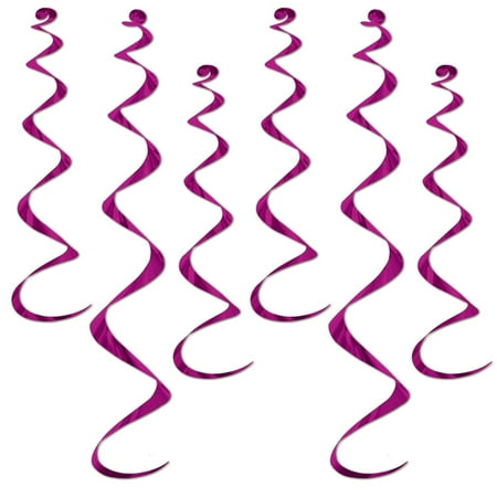Club Pack of 36 Metallic Cerise Twirly Whirly Hanging Decorations 36"