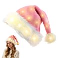 thumbnail image 2 of Colorful Light Up Plush Santa Hat Furry Trim Design Novelty Headwear for Christmas Holiday Party, 2 of 4