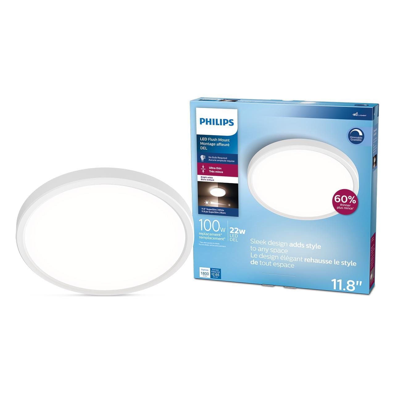Philips 11.8inch LED integrated 22W 100W Super Slim flush Mount Lighting, Philips 11.8" LED flushmount