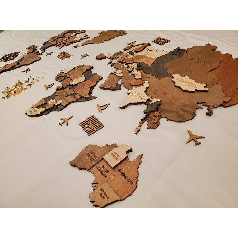 3D Wood World Map for Wall Decor - Home Decor Classic World Map for Travel Lover - 3D Wood World Map Wall Art for Home & Kitchen or Office - Unique