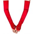 thumbnail image 1 of Fingerless Long Red Gloves Pierced Elbow Length Satin Gloves 19" Stretchy Opera Evening Party 1920s Gloves For Women, 1 of 5