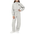 thumbnail image 2 of Auroural Toddler Girls Two Piece Sets Children's Stand Up Collar Zipper Hoodie and Pants Set Girls' Letter Printed Large Pocket Top Elastic Waist Casual Two Piece Set, 2 of 9