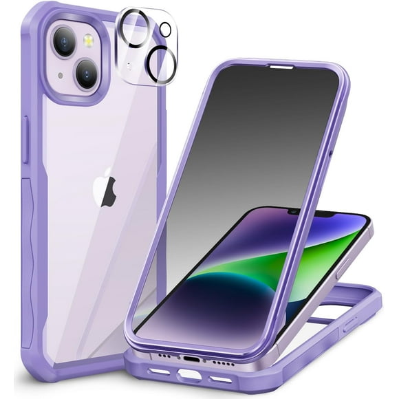 TEMOGU-Compatible with iPhone 14/13 Case Built-in Privacy Screen Protector with Camera Lens Protector, 360°Full Body Shockproof Case for iPhone 13/14 with Anti Spy Screen Protector -Purple