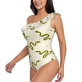 thumbnail image 3 of Yiaed Green Snake Print Women One Piece Swimsuits Tummy Control One Shoulder Bathing Suits Pattern Ruffle Swimwear-Large, 3 of 8