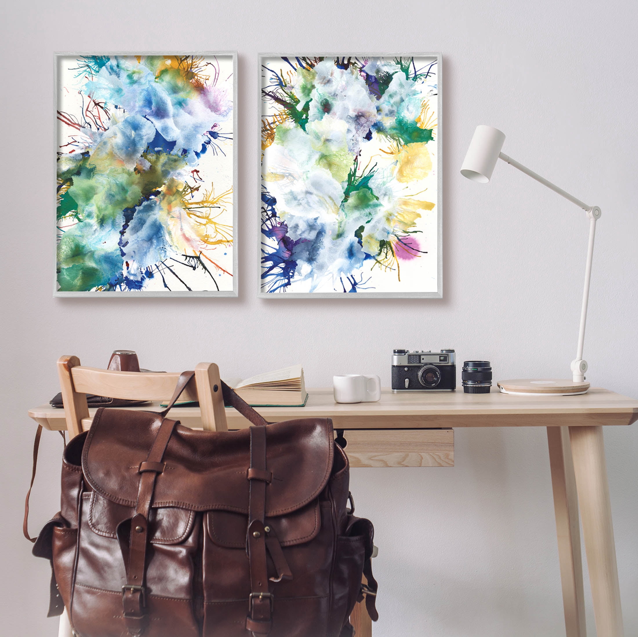 Stupell Industries Modern Urban Rainbow Splatter Graphic Art Gray Framed Art Print Wall Art, Set of 2, Design by Jodi Fuchs