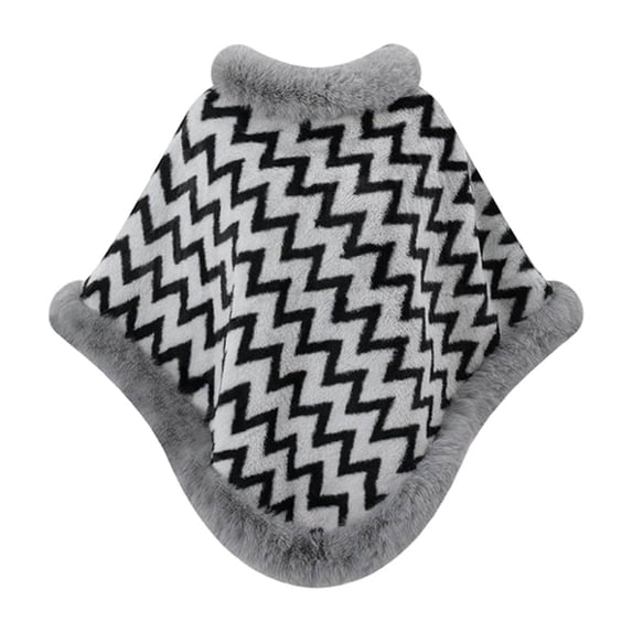 Women's Fleece Lined Cape Shawl, Thick Warm Fuzzy Trim Poncho Coat, Winter Open Front Outer Wrap for Daily Travel Evening Street Gray-AG Free Size