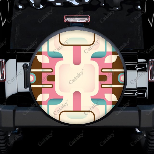 Geometric Abstract Shapes Print Spare Tire Cover Waterproof Tire Wheel Protector for Car Truck SUV Camper Trailer Rv 14"-17"