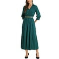 thumbnail image 2 of Vestido Maxi con Pliegues de Manga 3/4 para Mujer INSPIRE CHIC, Cuello en V, Cinturón, Color Verde Oscuro, 2 of 6