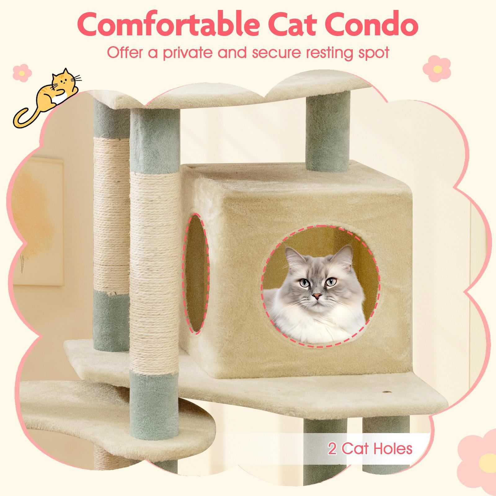 Barara King 61 Inch Tall Multi-Level Aesthetic Floral Cat Tower, Cat Tree with Flower-Shaped Plush Padded Perch, Modern Cat Tower Tree for Indoor Cats, Multicolor