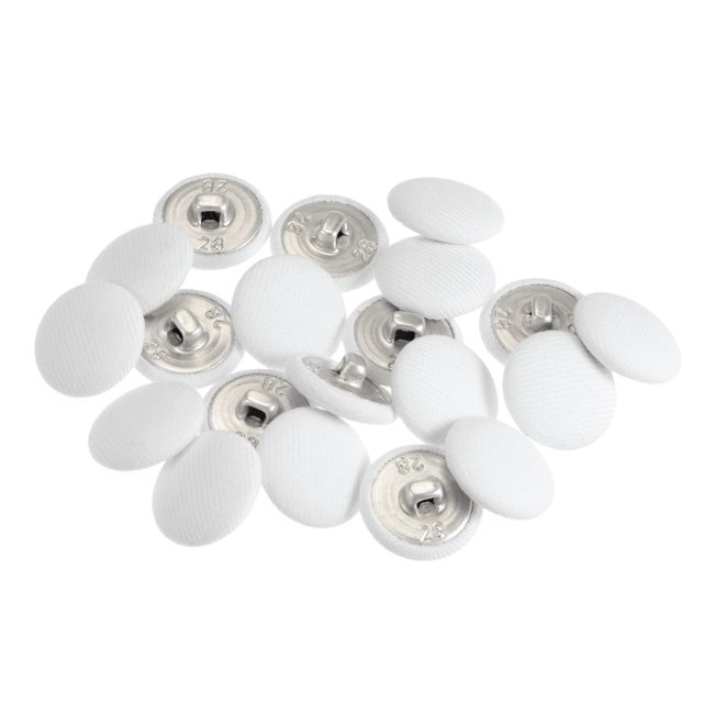 Unique Bargains 20pcs 28L Fabric Cloth Covered Button 18mm Round Metal Shank Sewing Buttons for Suits Dress Blouses, White