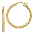 thumbnail image 5 of 14K Yellow Gold Twisted Satin Diamond-Cut Hoop Earrings, 5 of 7