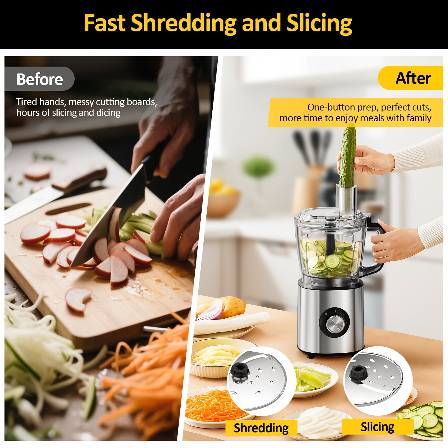 TINANA 6-in-1 Food Processor, 10 Cup 1000W Electric Vegetable Chopper, Multifunctional Slicer, Food Shredder, Dough Mixer, BPA-Free, Dishwasher Safe Kitchen Appliance for Family Cooking and Meal Prep