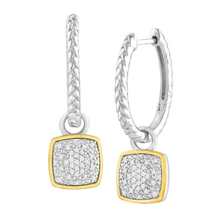 Duet 1/5 ct Diamond Drop Hoop Earrings in Sterling Silver & 14kt Gold
