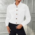 thumbnail image 2 of Women's Long Sleeve Button Down Jacket Solid Color Turndown Collar Casual Corduroy Outwear with Pockets S, 2 of 9