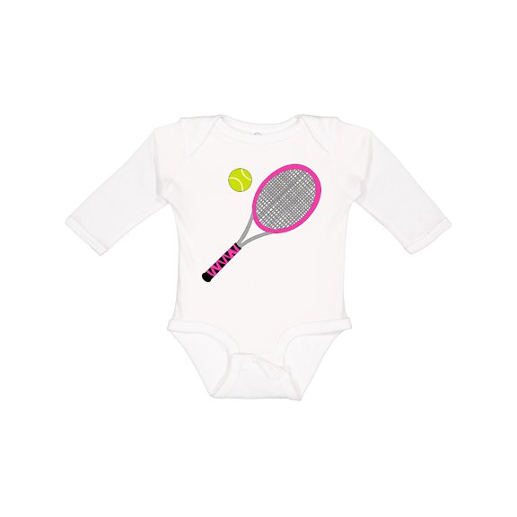 Inktastic Pink Tennis Racket and Ball Boys or Girls Long Sleeve Baby Bodysuit