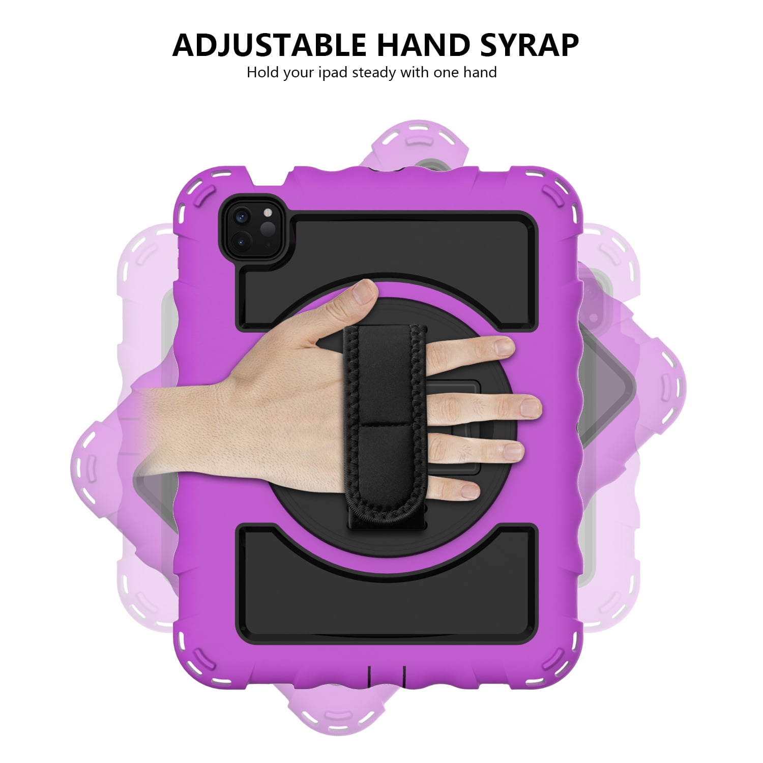 Allytech iPad Air 5 4 10.9 Case 2022/2020, Heavy Duty Shockproof Kids Case with Pencil Holder Hand Strap Kickstand Shoulder Strap for Apple iPad Air 5th 4th Generation 10.9 Inch -Purple