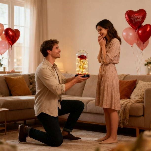 Adorno de lámpara con forma de rosa | Cúpula decorativa LED con lámina metálica | Azul, dorado, rojo, morado y rosa | Regalo romántico para San Valentín, aniversario y cumpleaños | Decoración de