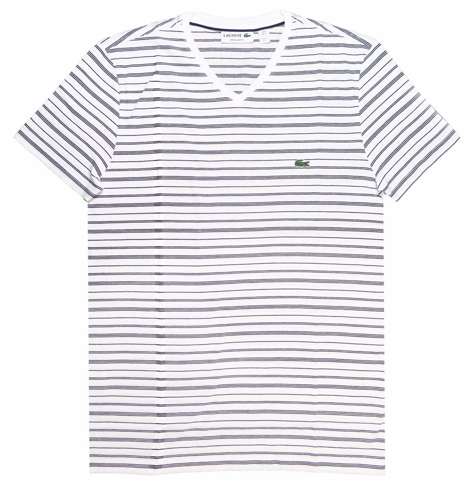 Adept End Evolve Lacoste Men's Short Sleeve Fine Stripe V-Neck Tee Shirt White/Navy Blue T-Shi...,S  - Walmart.com