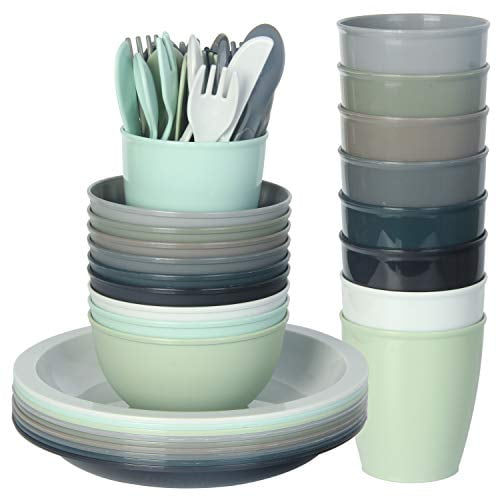 Youngever Ensemble de 54 Pcs en Plastique pour Tout-Petits, Sans BPA, Lavable au Lave-Vaisselle, Vaisselle pour Tout-Petits et Argenterie pour Tout-Petits, Ensemble de 9 en 9 Urban Colors