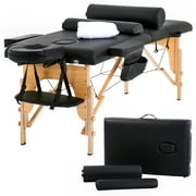 Massage Table Massage Bed Spa Bed 73 inch Long Height Adjustable Portable 2 Folding Massage Salon Table W/Sheet Cradle Bolsters Hanger Facial Salon Tattoo Bed