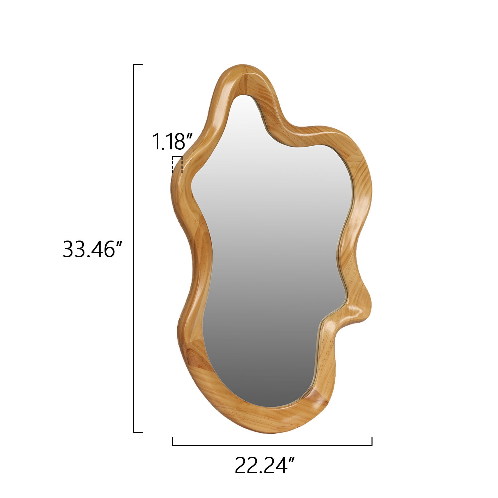 AENKYO Irregular Wall Mirror, Asymmetrical Wavy Wood Frame Decorative Mirror for Bedroom and Bathroom, Natural