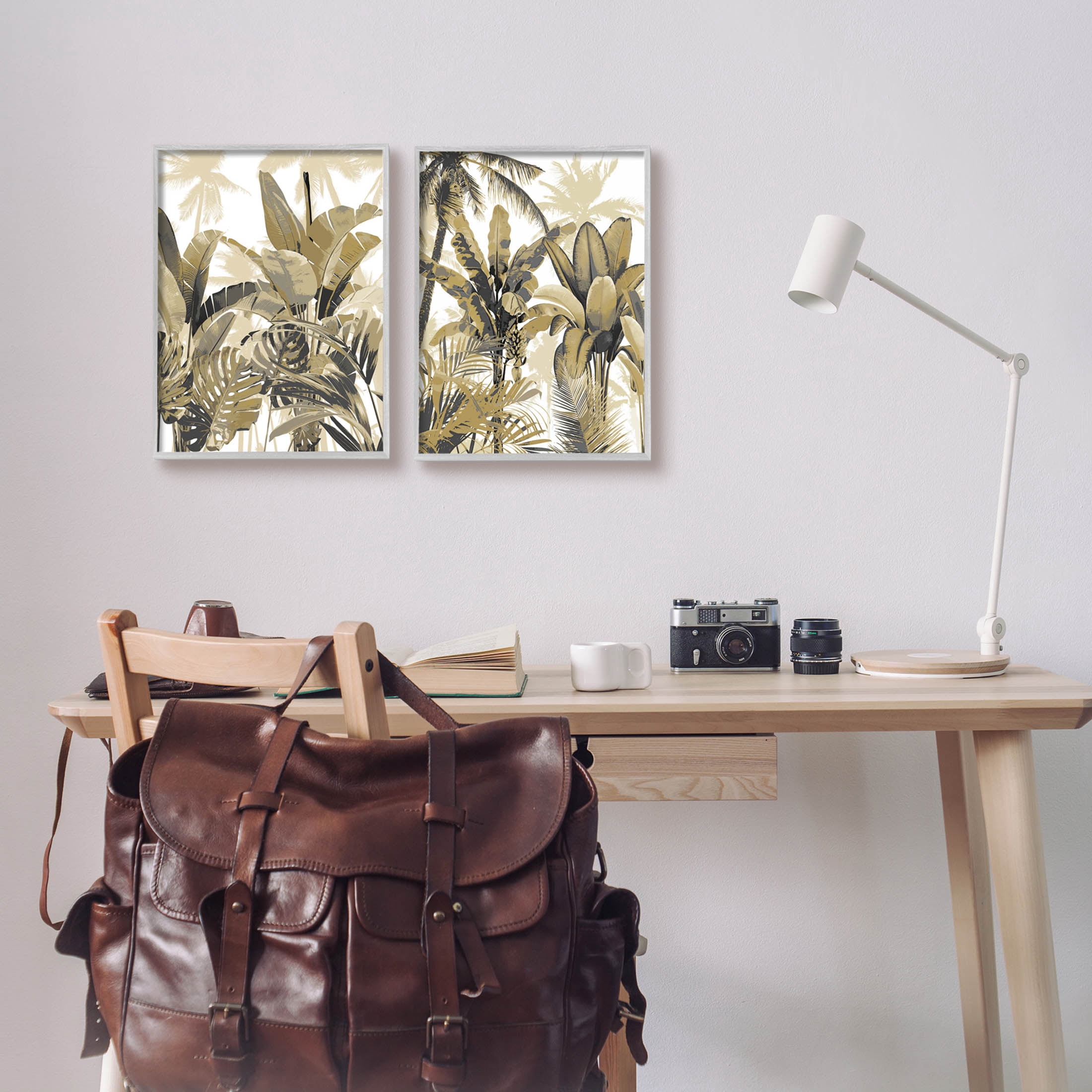 Tropical Jungle Plants Vegetation Botanical & Floral Graphic Art Gray Framed Art Print Wall Art, Set of 2