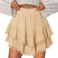 thumbnail image 2 of RYRJJ Flowy Shorts for Women Casual Boho Ruffle Tiered Skorts Elastic High Waist Mini Skirts Golf Tennis Crochet Shorts(Beige,L), 2 of 5