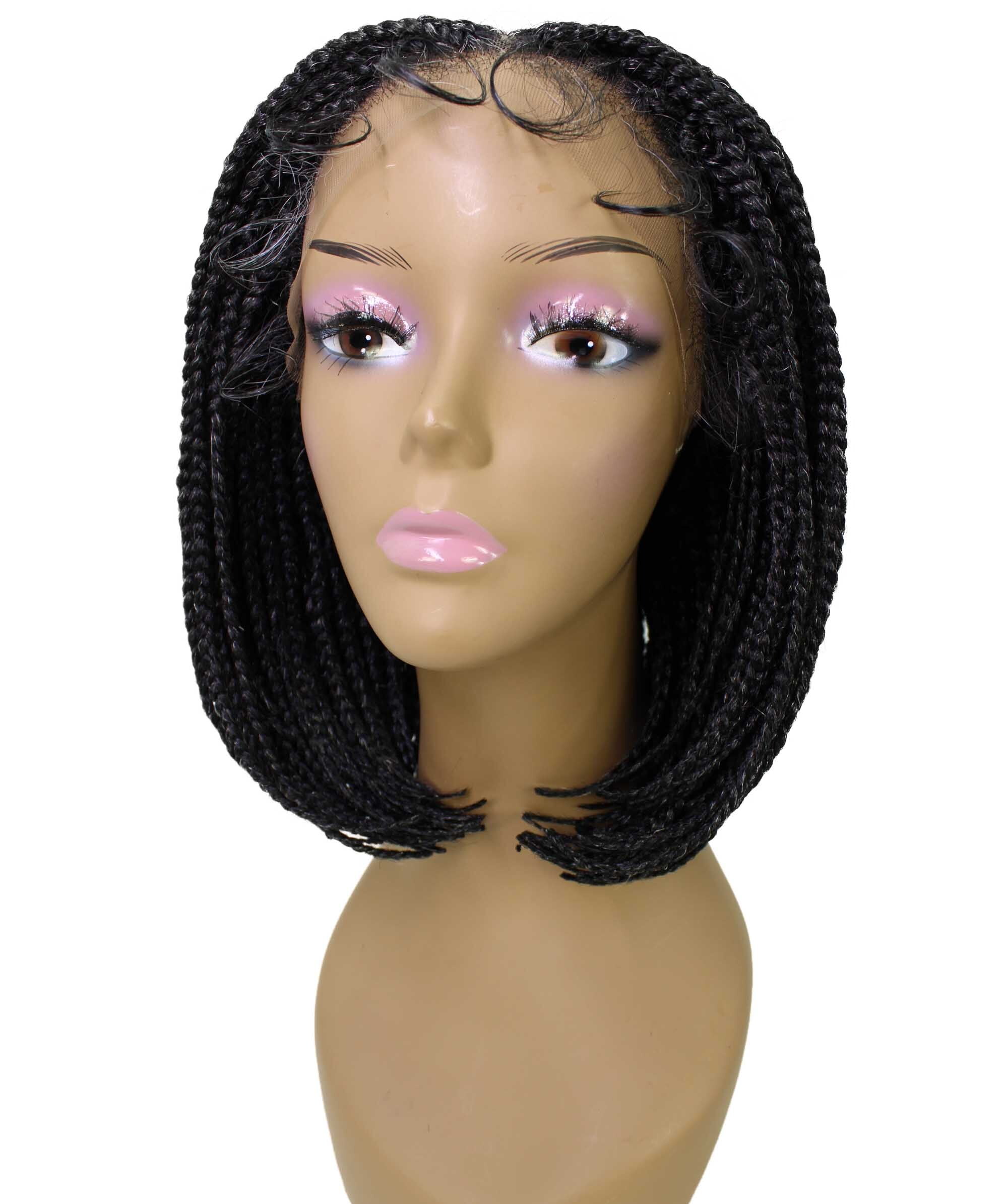 LUXLUXE Tiara Straight Braided Wig, 12 in Long 4X4, Salt and Pepper Grey