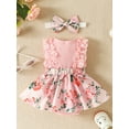 thumbnail image 4 of Newborn Baby Girl Romper Dress Flower Print Lace Ruffled Jumpsuit with Headband Cute Summer Clothes, 4 of 8