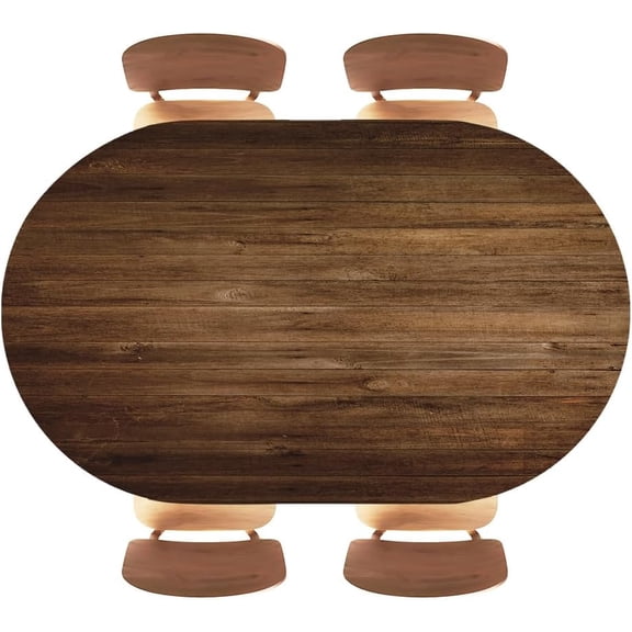 Oval Fitted Tablecloth Elastic Edged, Dark Brown Old Wood Texture Background, Polyester Table Cloth for Indoor Kitchen, Outdoor Dining, Fits 48"x68" Oval Tables