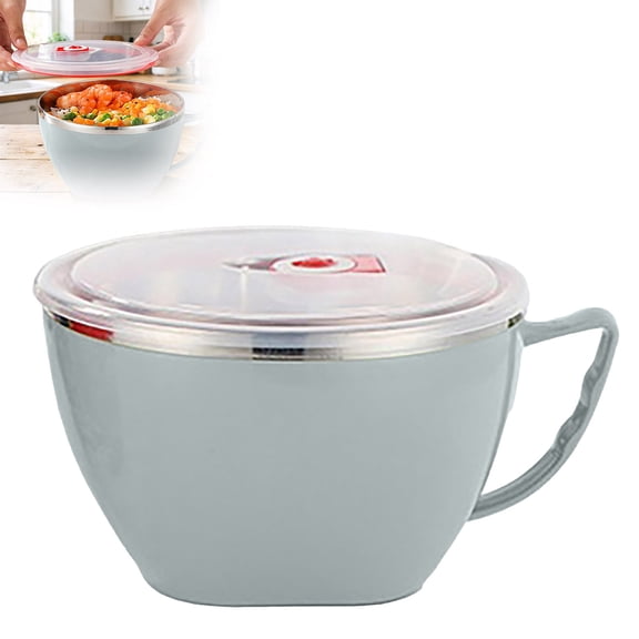 Ceramic Soup Mug with Sealed Lid and Handle 6.69 x 3.54 Inch, Large Microwave Ramen Bowl with Steam Release Valve, Porcelain Cereal Cup for Coffee Tea, Kitchen Accessories, Blue