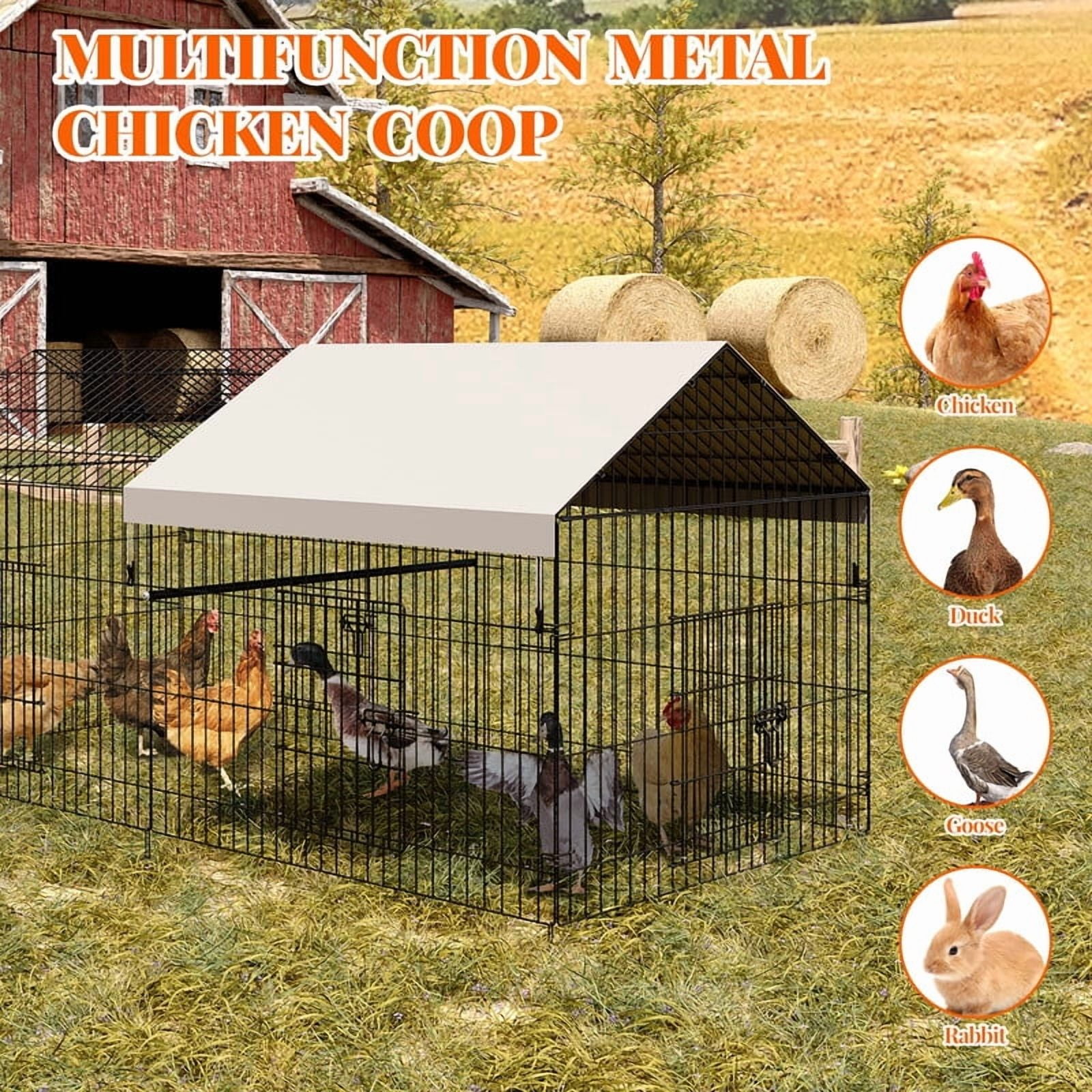 Towallmark Portable Chicken Coop, Metal Poultry Cage, Rabbit Hutch, Duck Pen, Outdoor Pet Playpen, Backyard Animal Enclosure