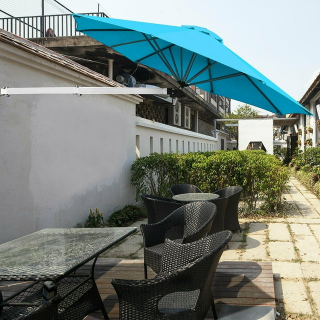 Costway Parasol Mural Télescopique Pliant Inclinable 8 Pieds Ombre Solaire Turquoise