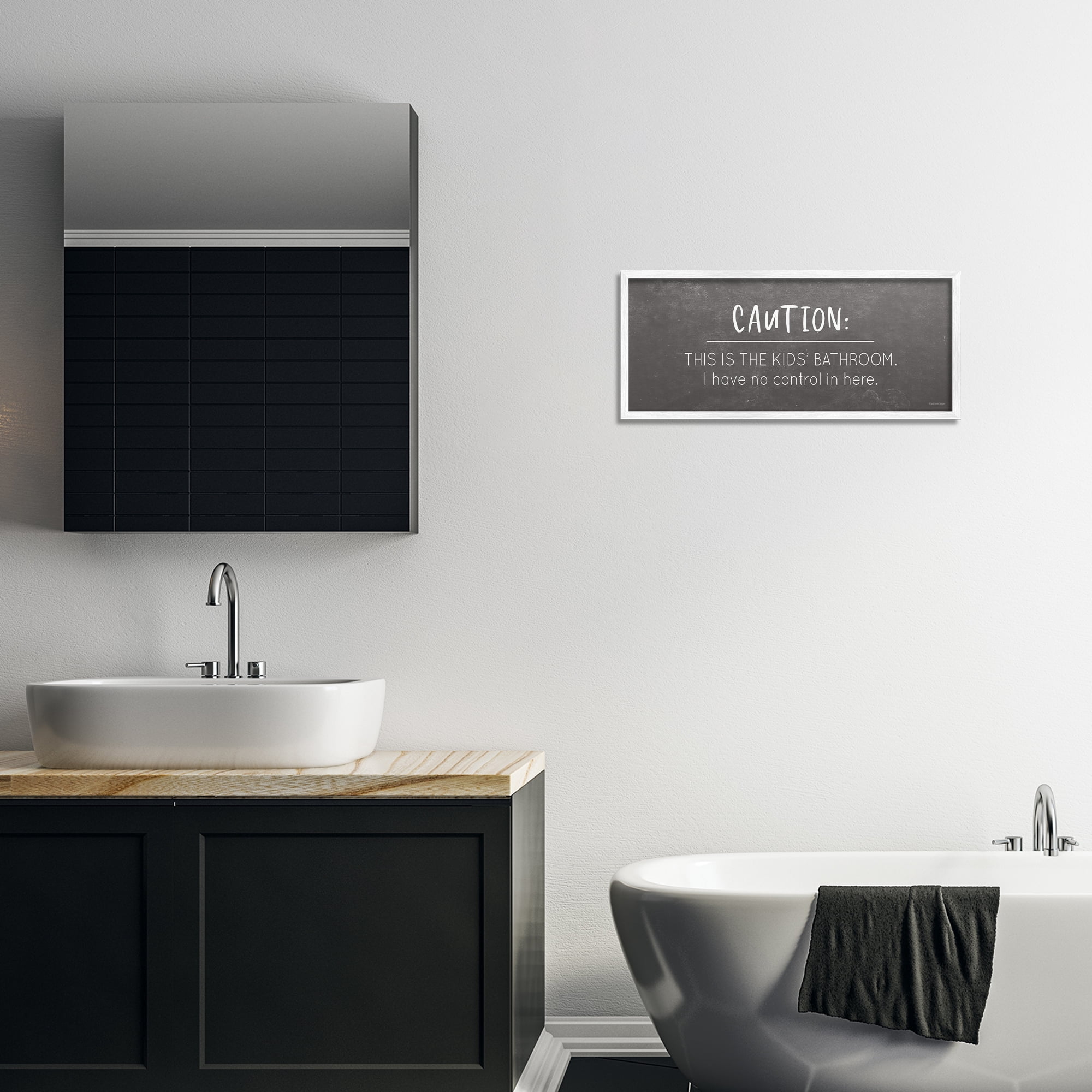 Stupell Industries No Control Here Bathroom Typography Painting White Framed Art Print Wall Art, 24 x 10